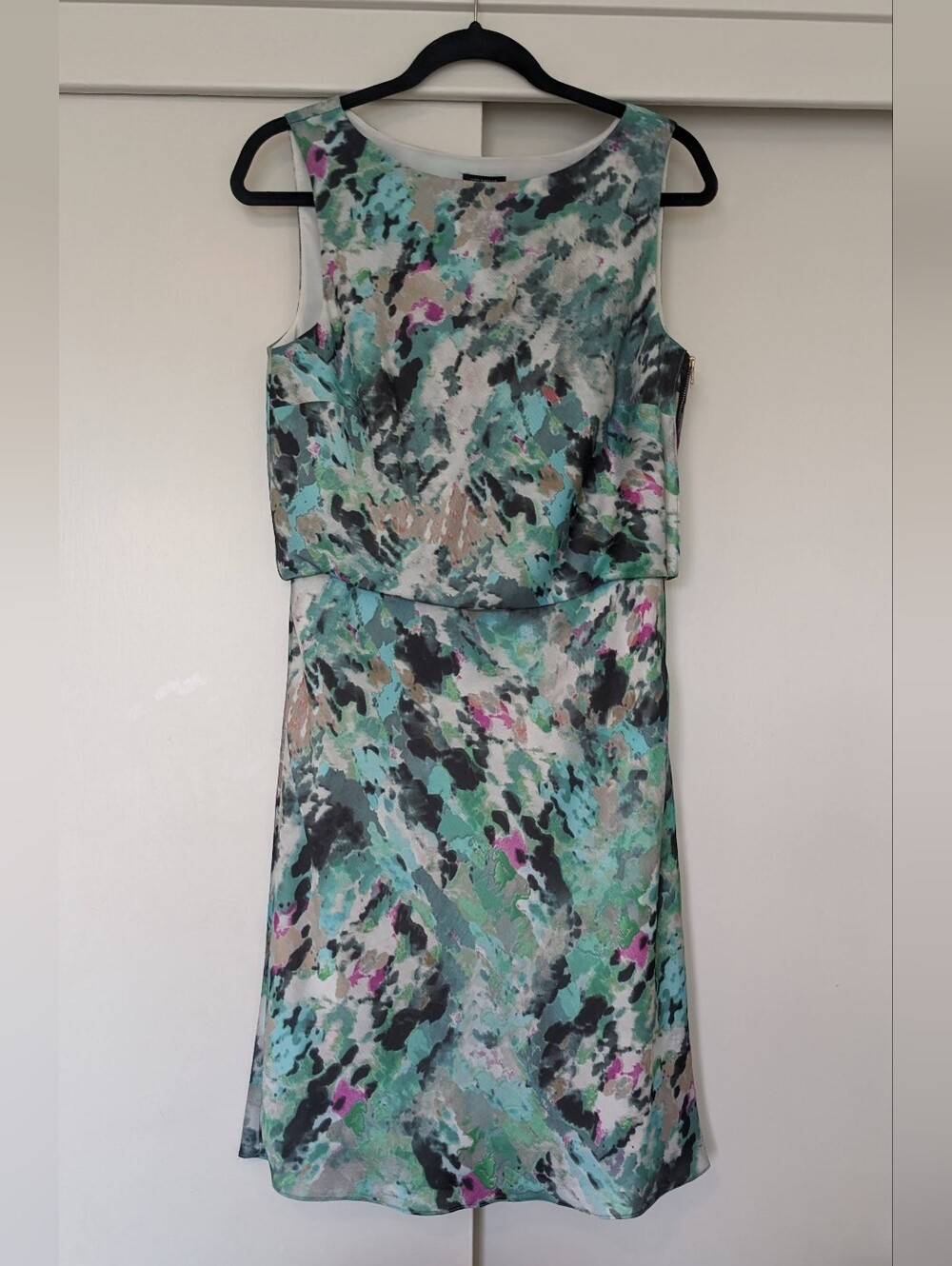 Ann Taylor Abstract Print Midi Dress in Teal, Mint & Pink